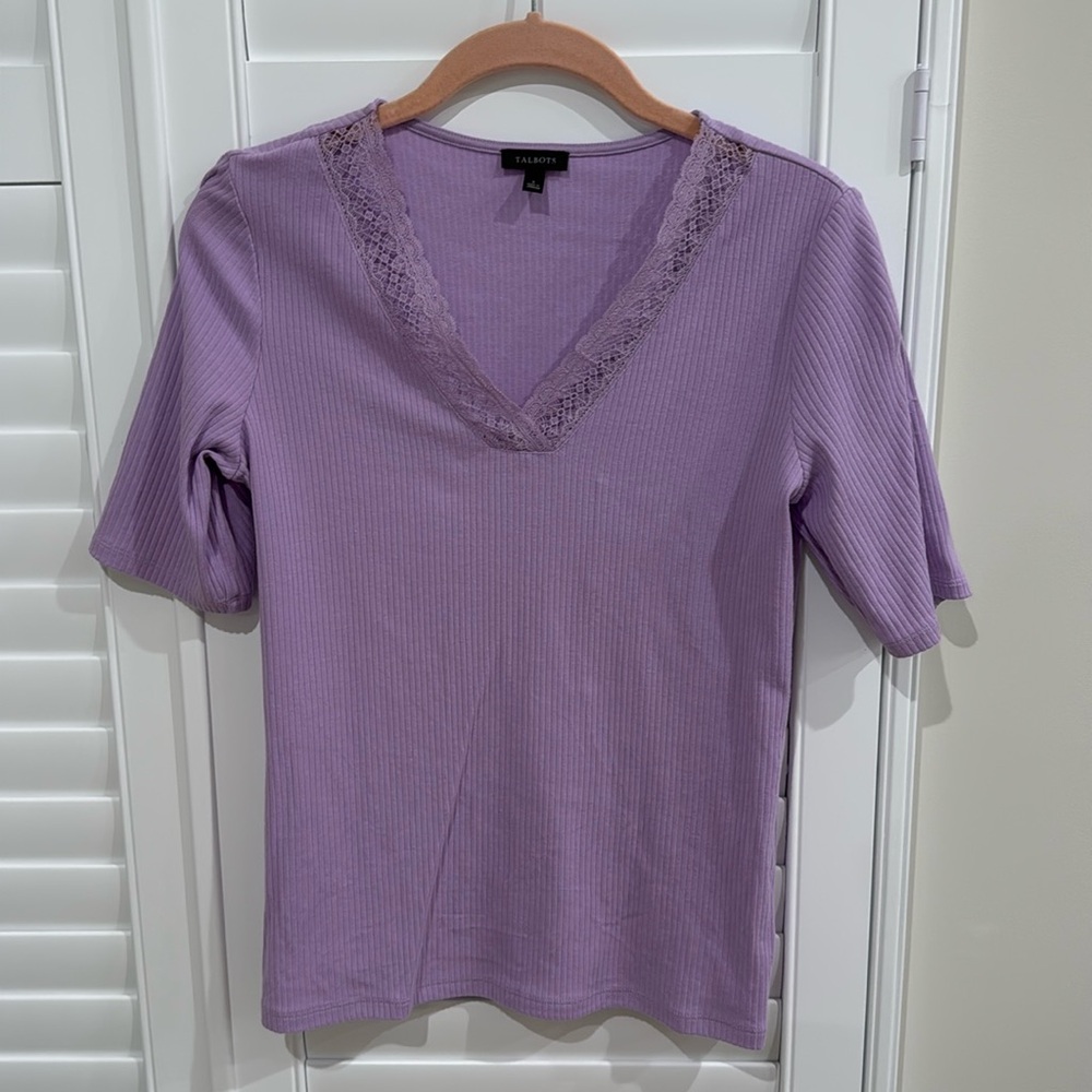 Talbots Purple Ribbed Top size small